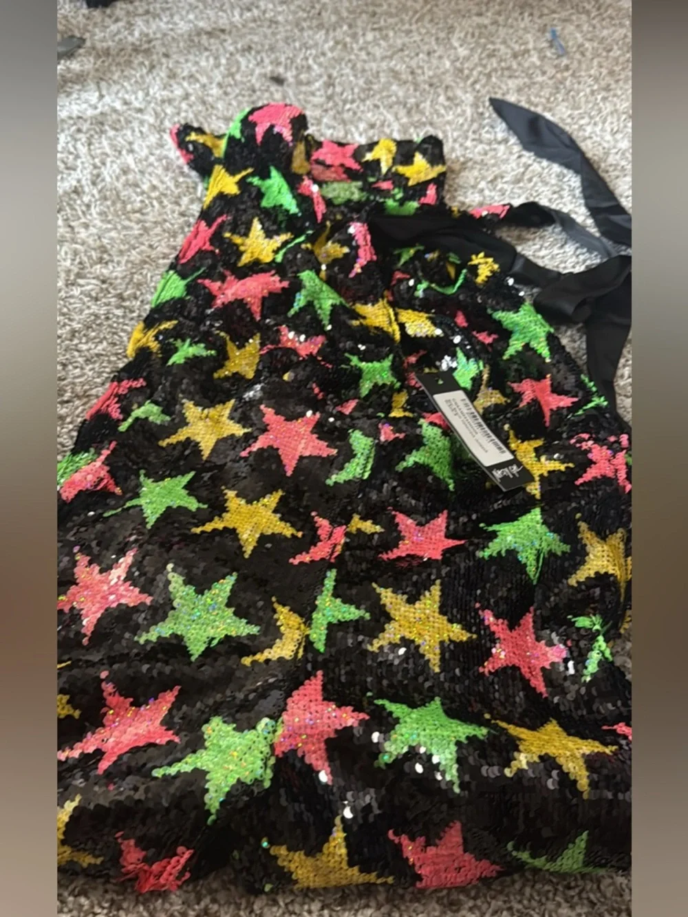 Nasty Gal Black Sequin Star Halter Jumpsuit with Neon Stars - Picture 6 of 7